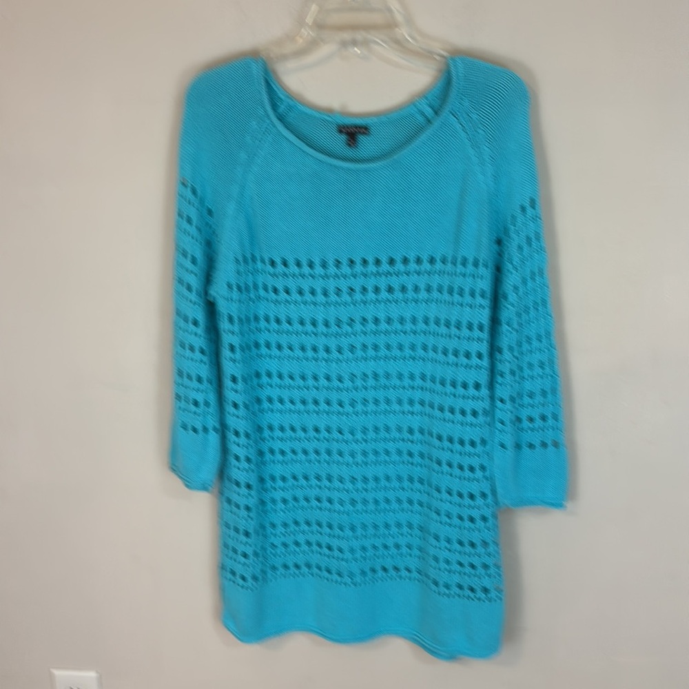 Hannah Turquoise Open Weave Knit Sweater Size Large